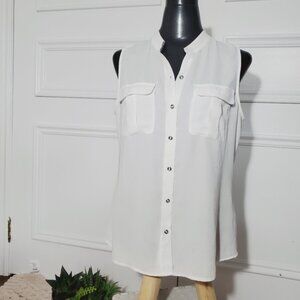 Banana Republic Petite White Sleeveless/Collarless "Safari" Top